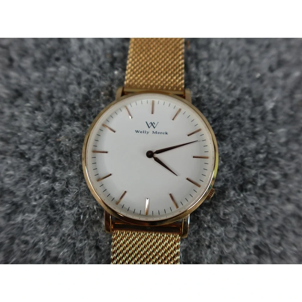 Welly Merck Rose Gold Mesh Band White Face Swiss Movement Sapphire Crystal Watch